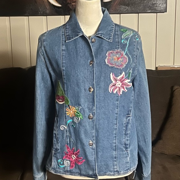 Bleu Bayou • Vintage • Medium • Blue • Denim Jacket • Floral & Hummingbird • New - Picture 2 of 15